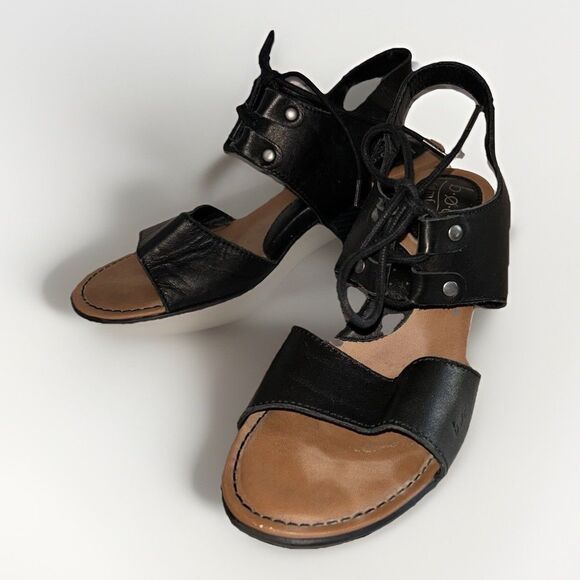 Born Concept B.O.C. Ángulo Sandals Black Leather Cuban Heel Sling Back Women’s 9 - Picture 2 of 9